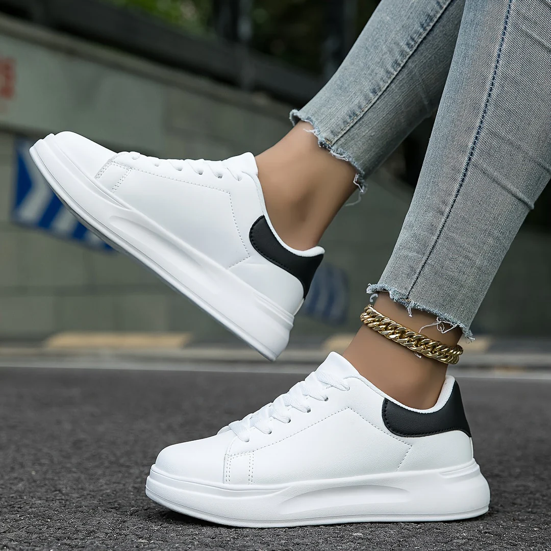 Alma | Women's Platform Sneakers White Lace Up Casual