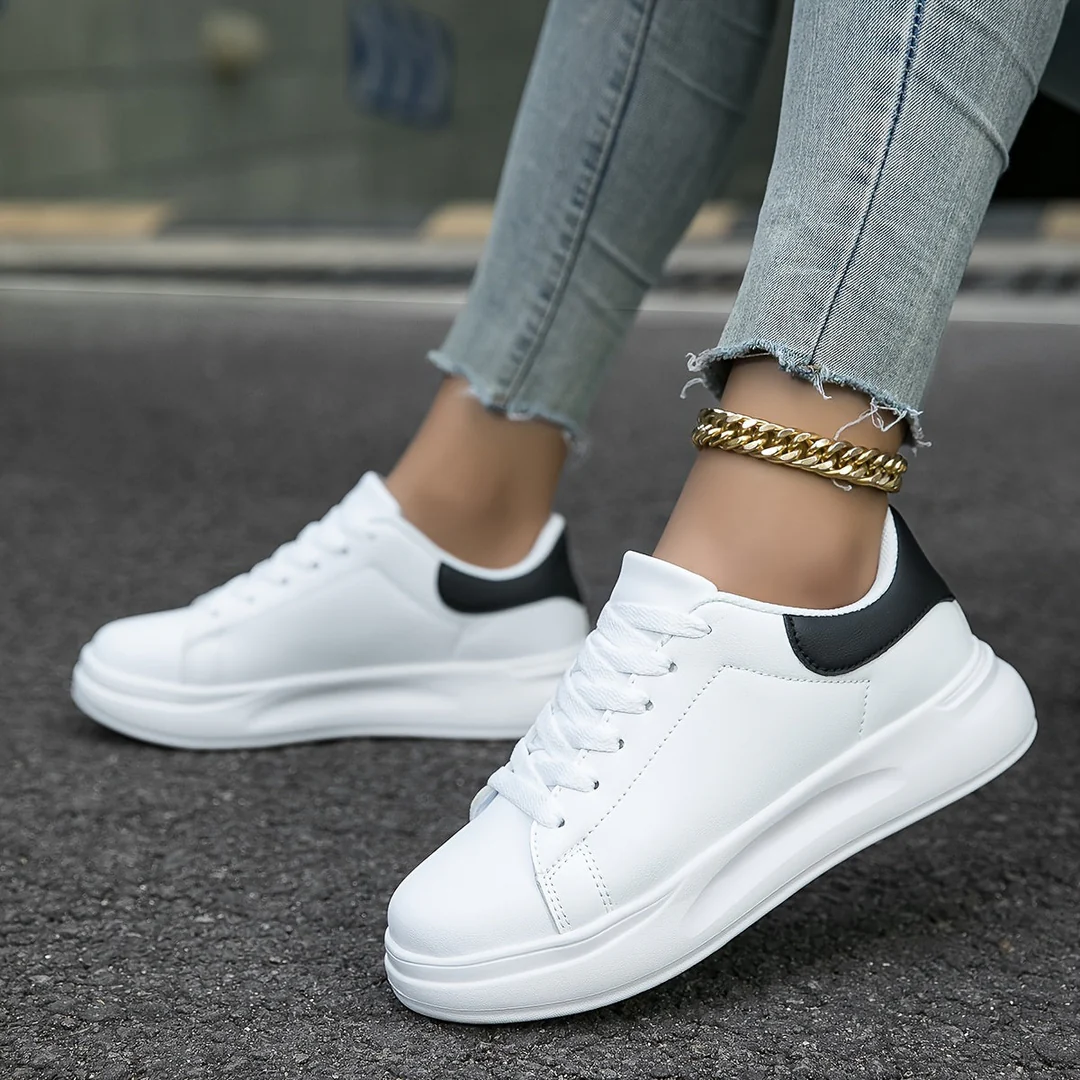 Alma | Women's Platform Sneakers White Lace Up Casual