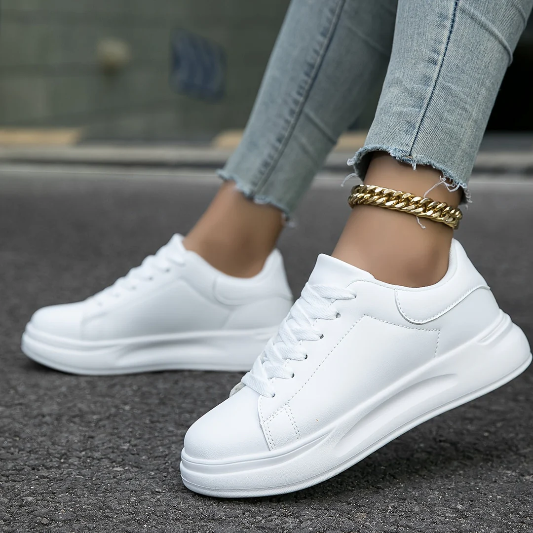 Alma | Women's Platform Sneakers White Lace Up Casual