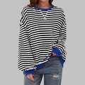 Dama Washington Lola women's striped long sleeve sweater black white blue trim - front view