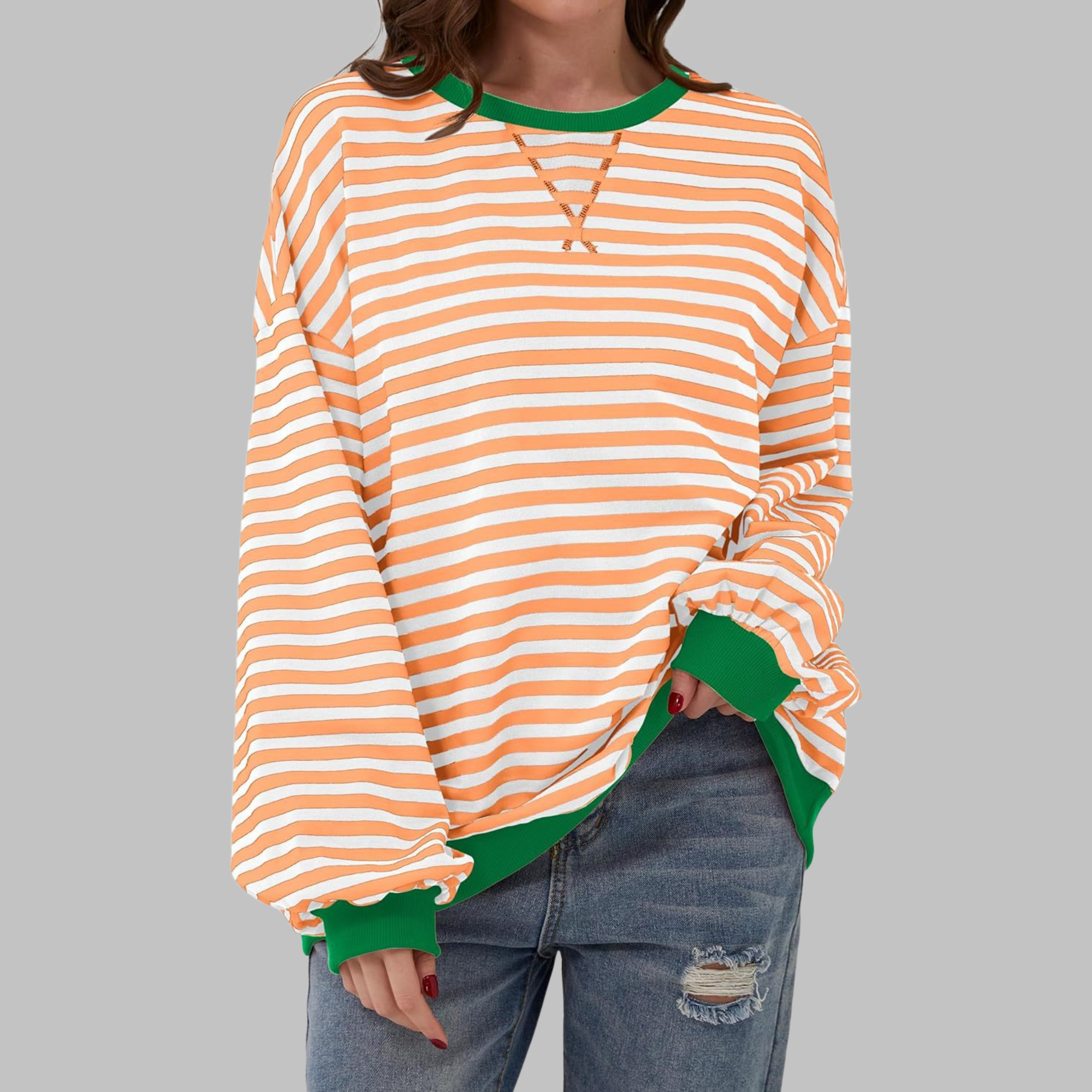 Lola | Women's Striped Long Sleeve Sweater Black White Blue Trim