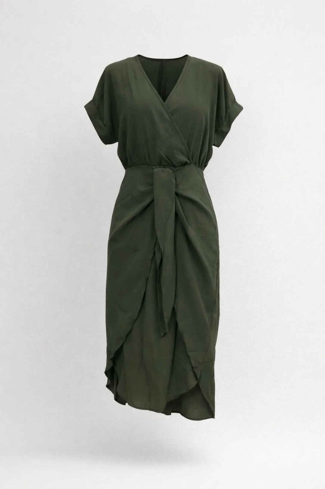 Demi | Women's Wrap Midi Dress Sage Green Short Sleeve
