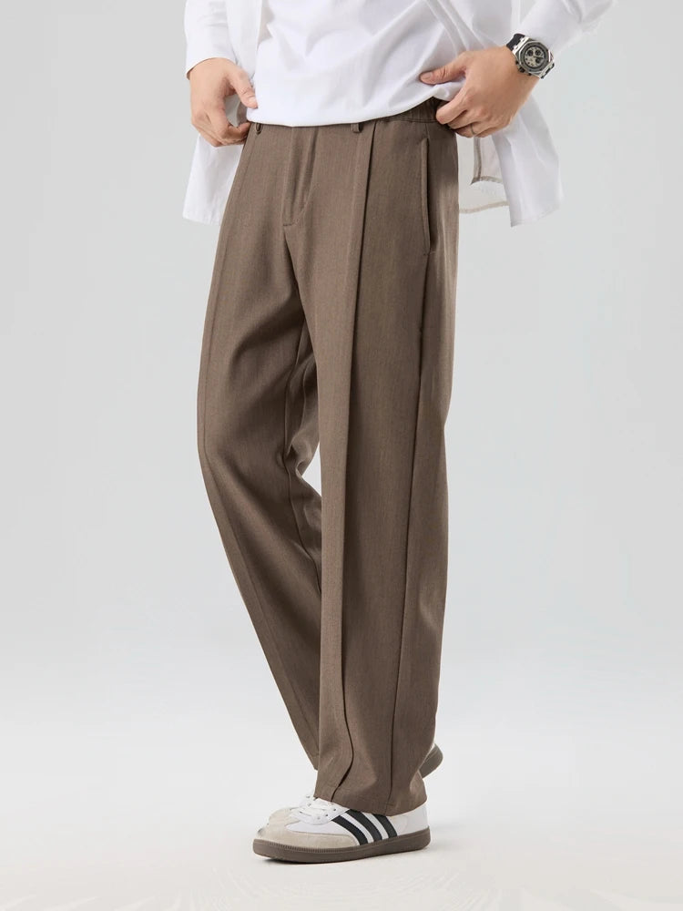 Rowan | Men's Pleated Dress Pants Beige Straight Leg