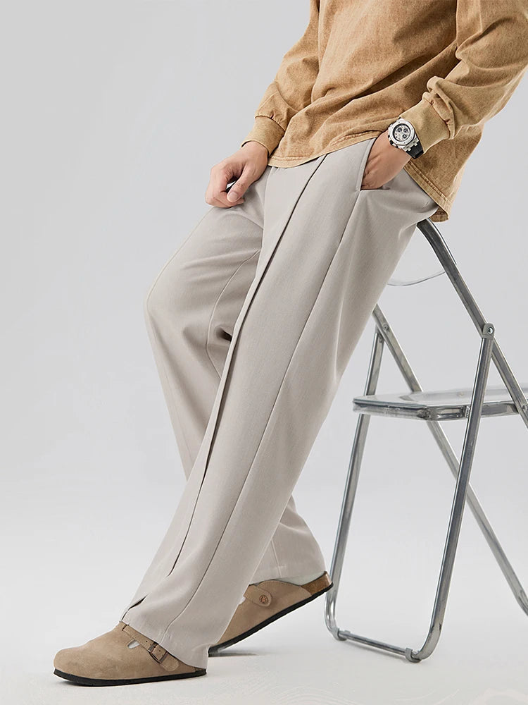 Rowan | Men's Pleated Dress Pants Beige Straight Leg