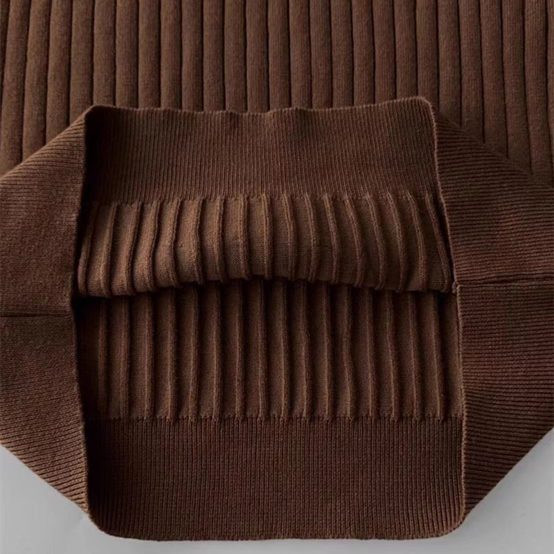 Axel | Men's Polo Shirt Brown Pinstripe Long Sleeve