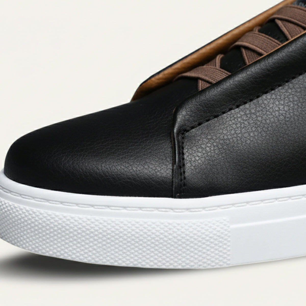 Beau | Men's Casual Leather Slip On Sneakers Black White