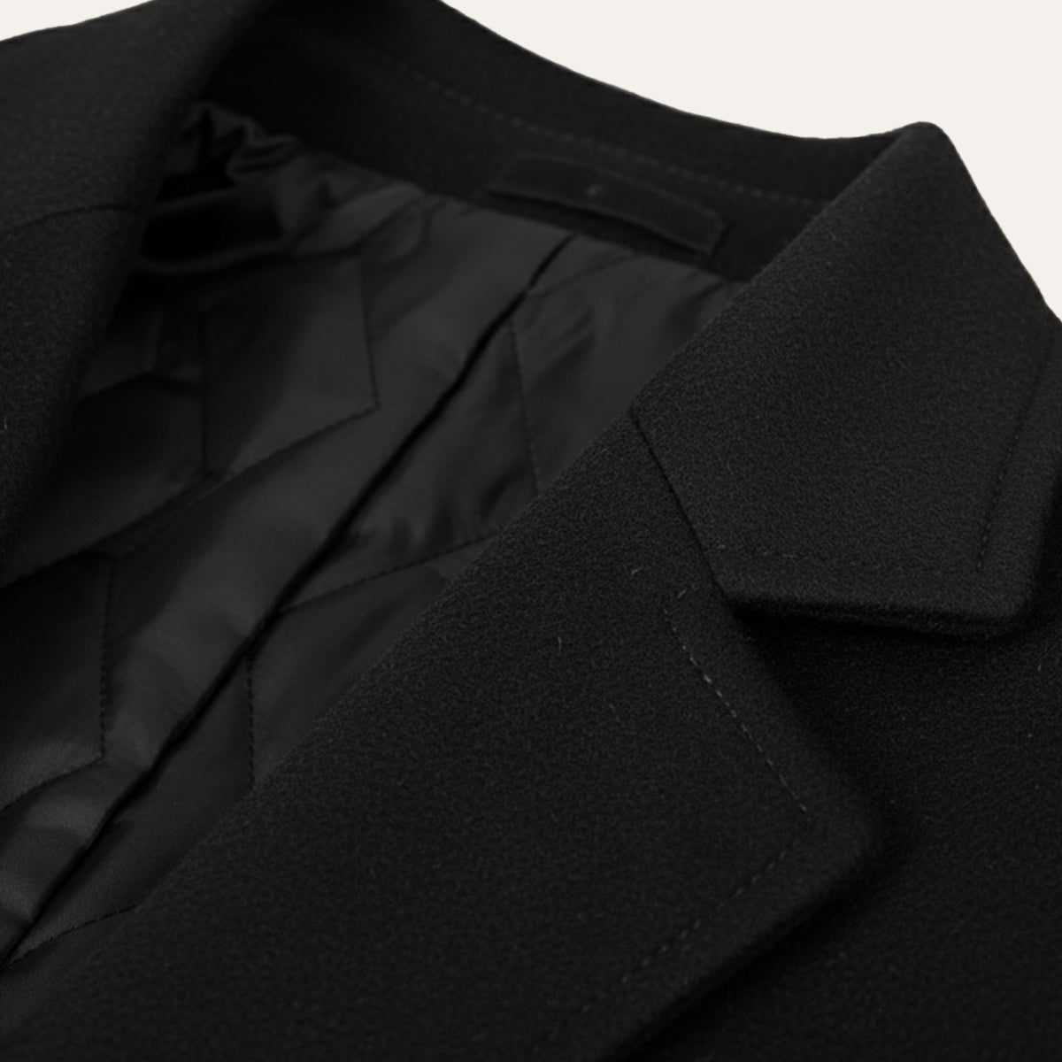 Voss | Men's Wool Overcoat Black Long Lined Quilted