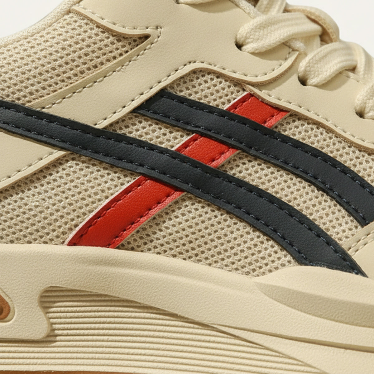 Bram | Men's Cream Navy Mesh Lace Up Runner Sneaker
