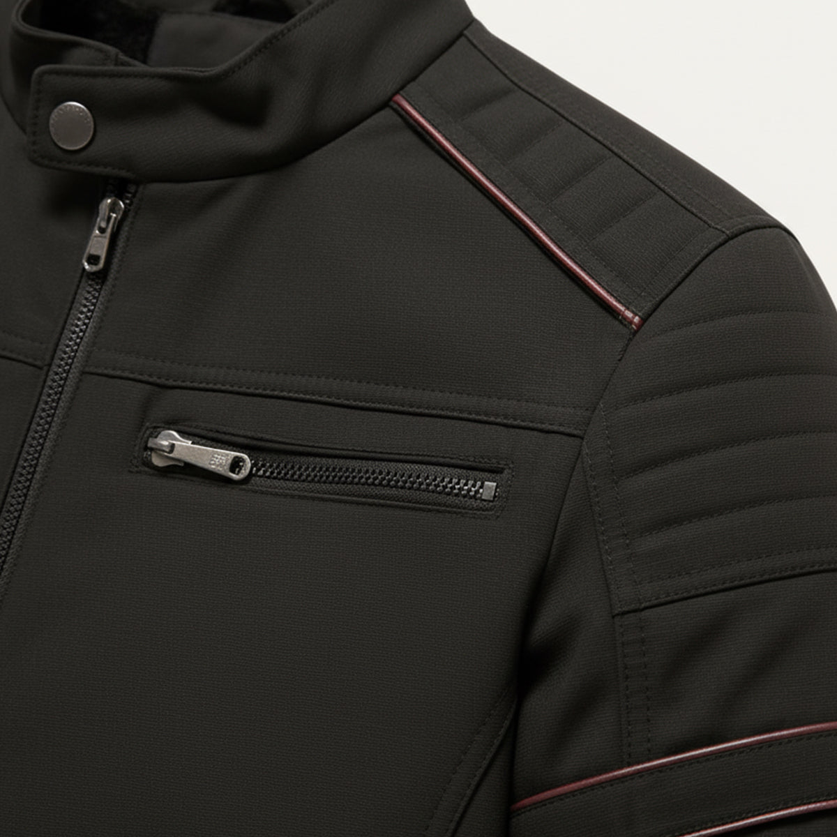 Bram | Men's Moto Jacket Black Quilted Sleeve Stripe