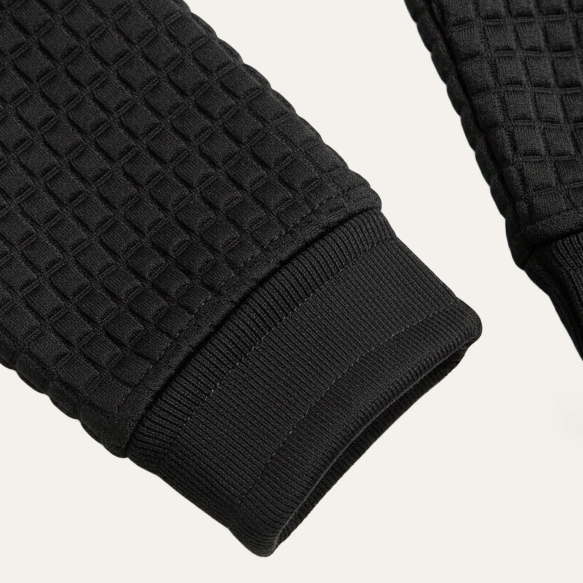 Callum | Men's Quilted Waffle Knit Polo Sweater Black Plaid Collar