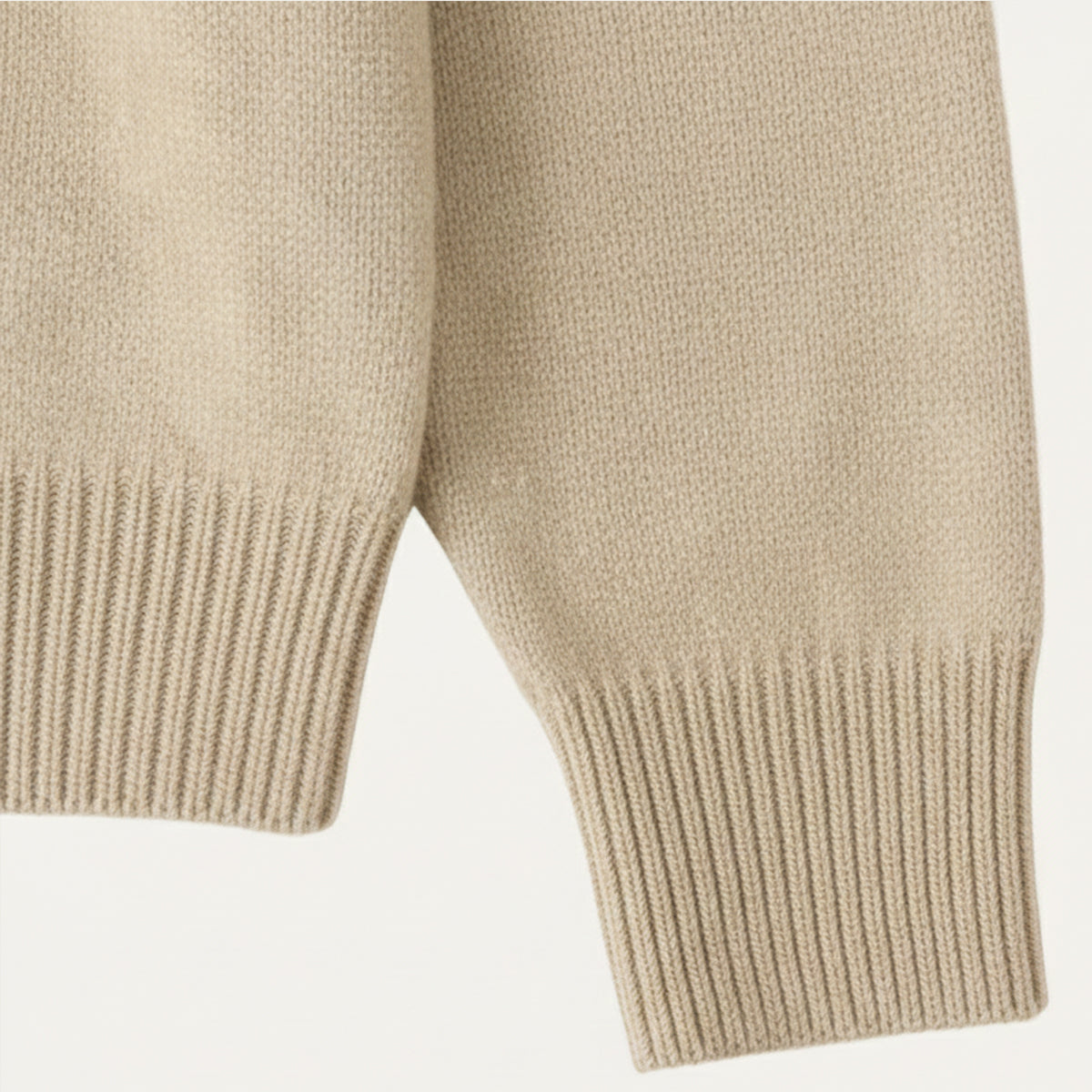 Beau | Men's Crew Neck Polo Sweater Cream Cashmere Long Sleeve