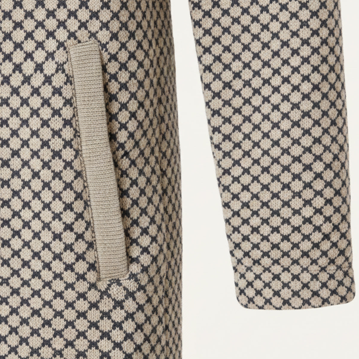 Ezra | Men's Houndstooth Zip Up Hooded Cardigan Cream Black