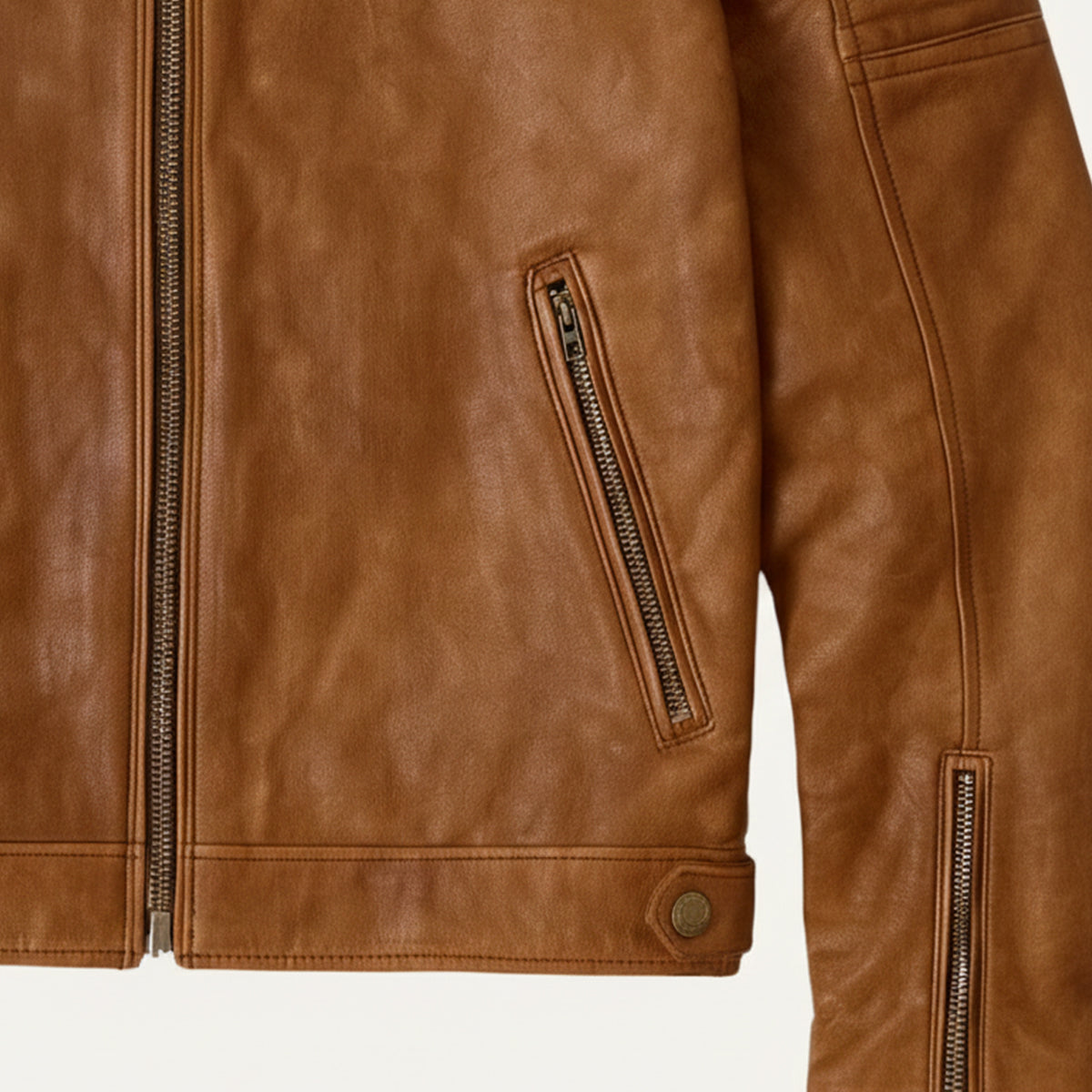 Erik | Men's Leather Jacket Brown Moto Zip Pocket