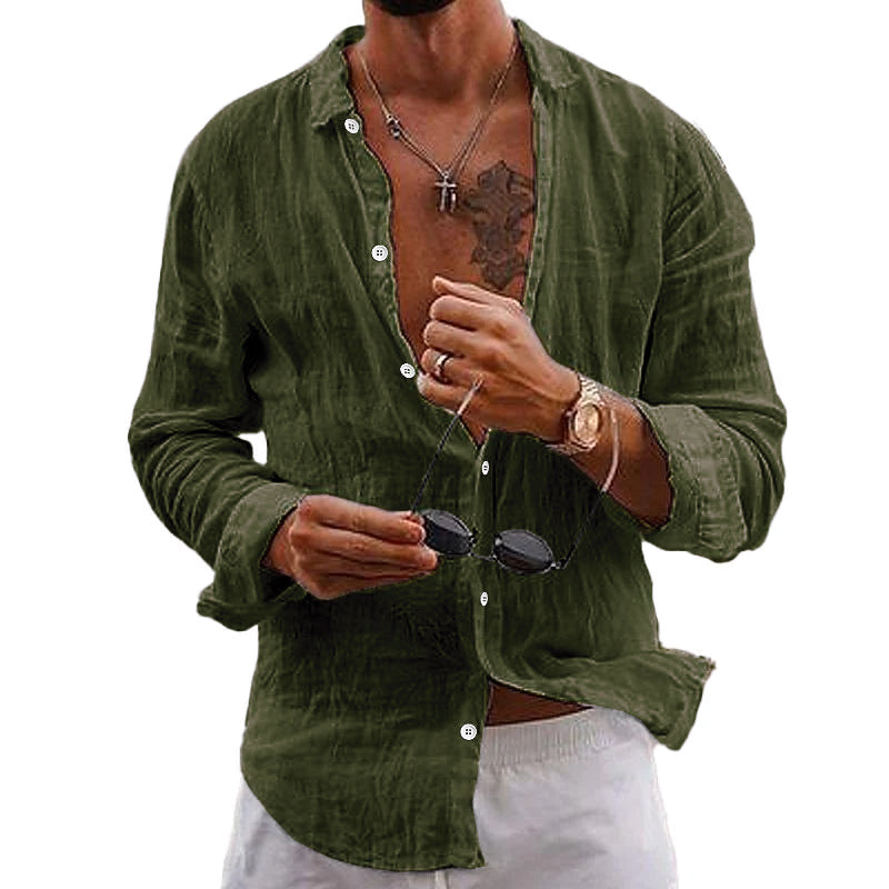 Axel | Men's Linen Button Up Shirt White Long Sleeve