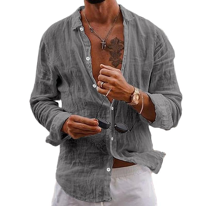 Axel | Men's Linen Button Up Shirt White Long Sleeve