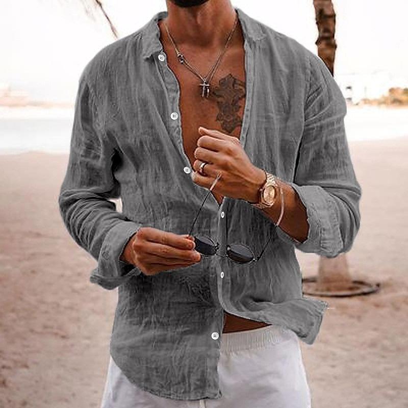 Axel | Men's Linen Button Up Shirt White Long Sleeve