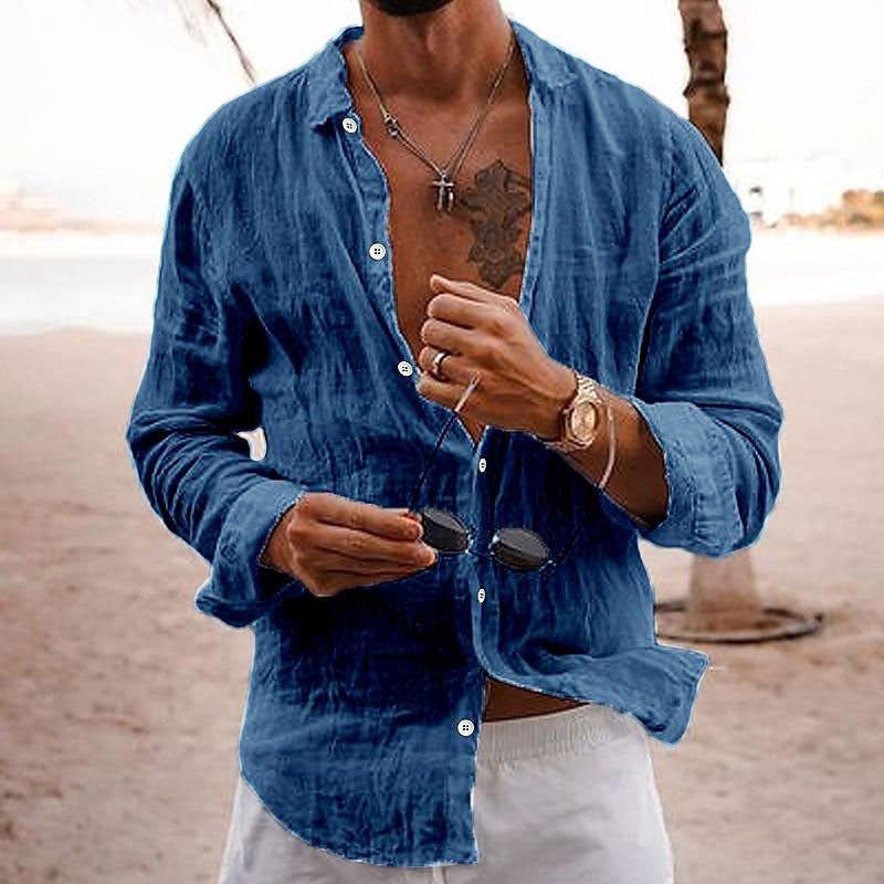 Axel | Men's Linen Button Up Shirt White Long Sleeve