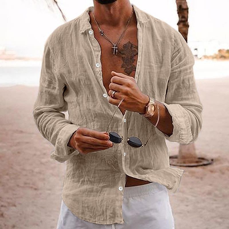 Axel | Men's Linen Button Up Shirt White Long Sleeve