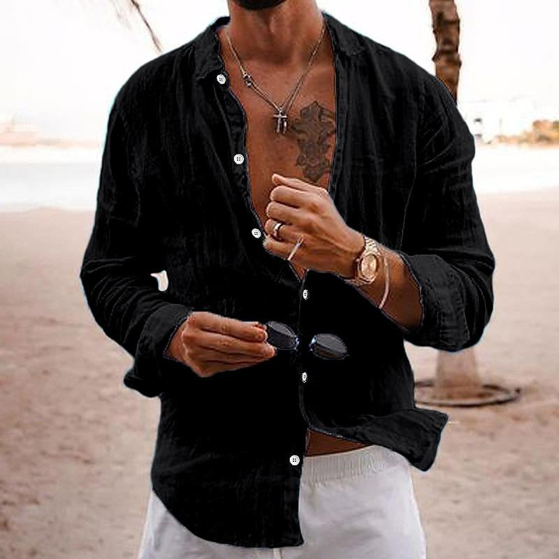 Axel | Men's Linen Button Up Shirt White Long Sleeve