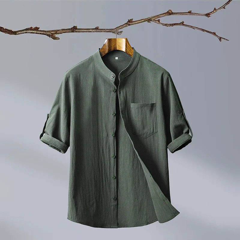 Ash | Men's Linen Shirt White Button Up Chest Pocket