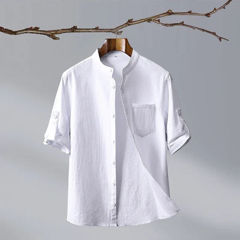 Ash | Men's Linen Shirt White Button Up Chest Pocket