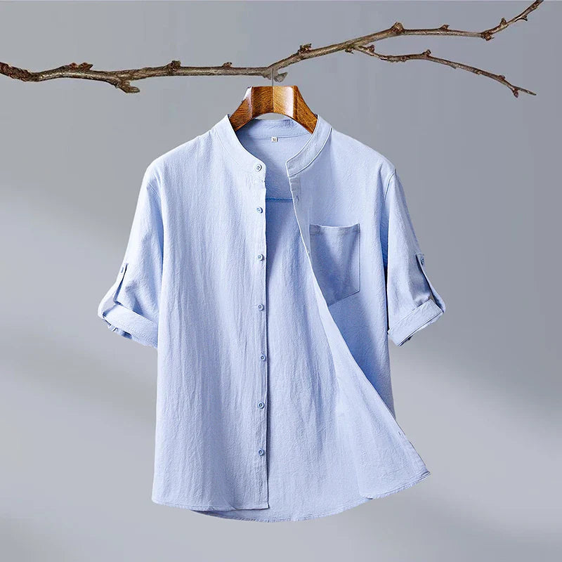 Ash | Men's Linen Shirt White Button Up Chest Pocket