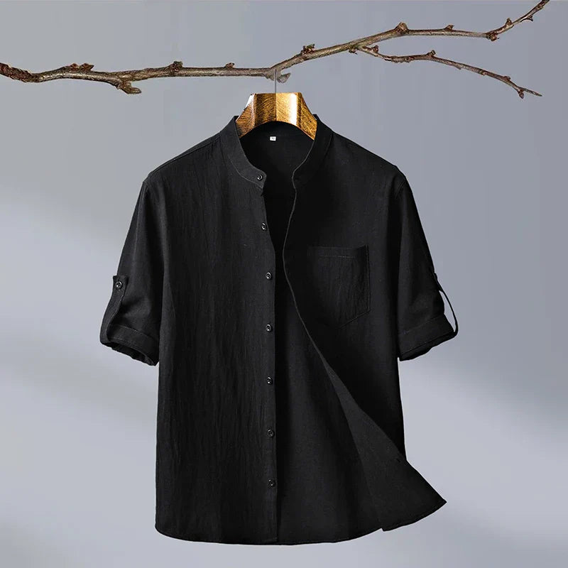 Ash | Men's Linen Shirt White Button Up Chest Pocket