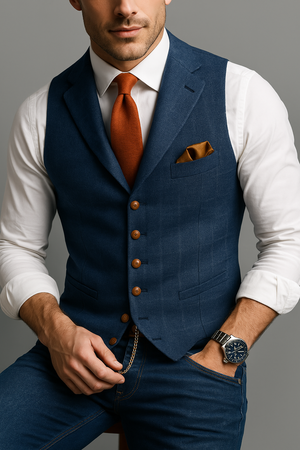 Dama Washington Conrad men's tweed v-neck waistcoat - front view