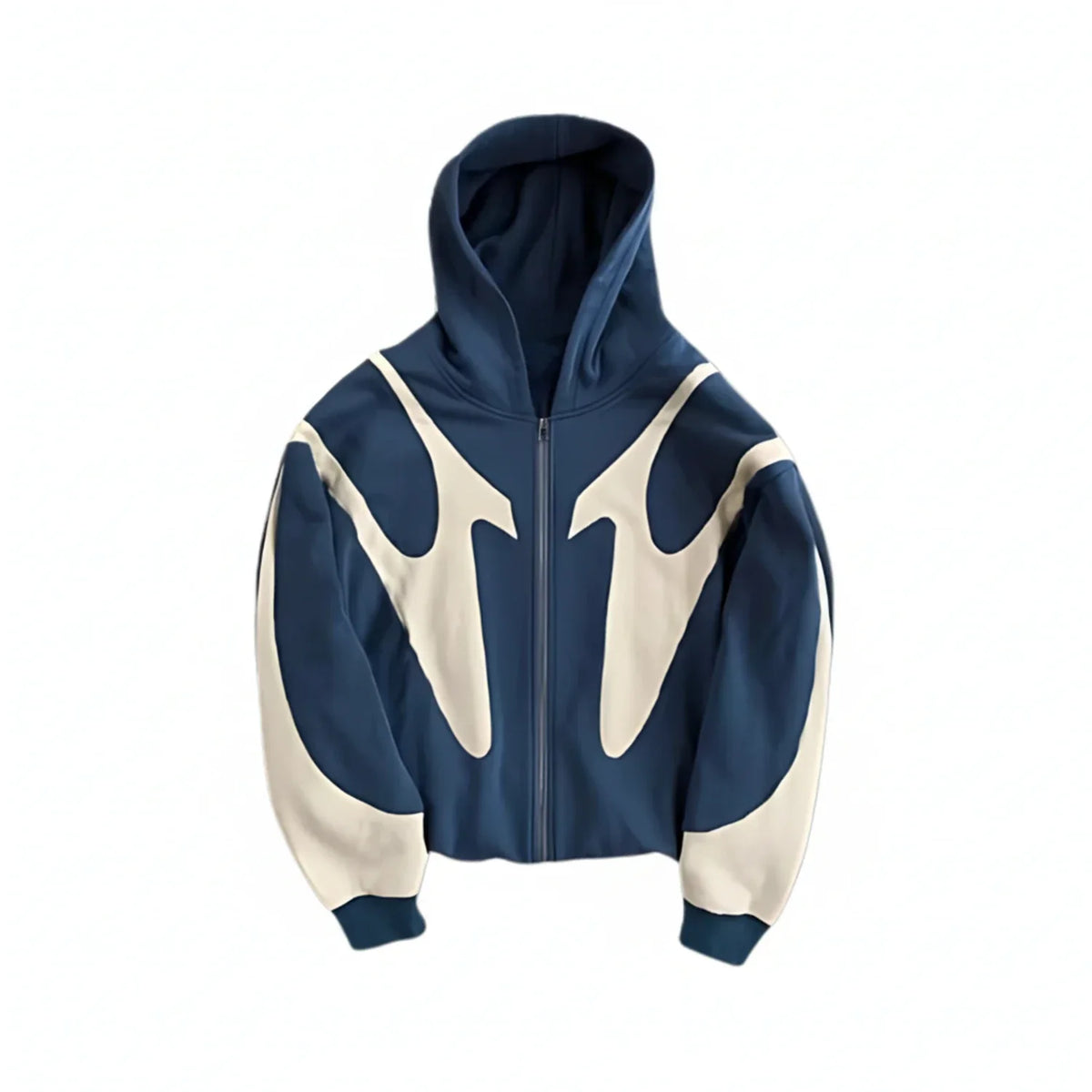 Dama Washington Axel men's oversized zip up hoodie navy cream colorblock - front view