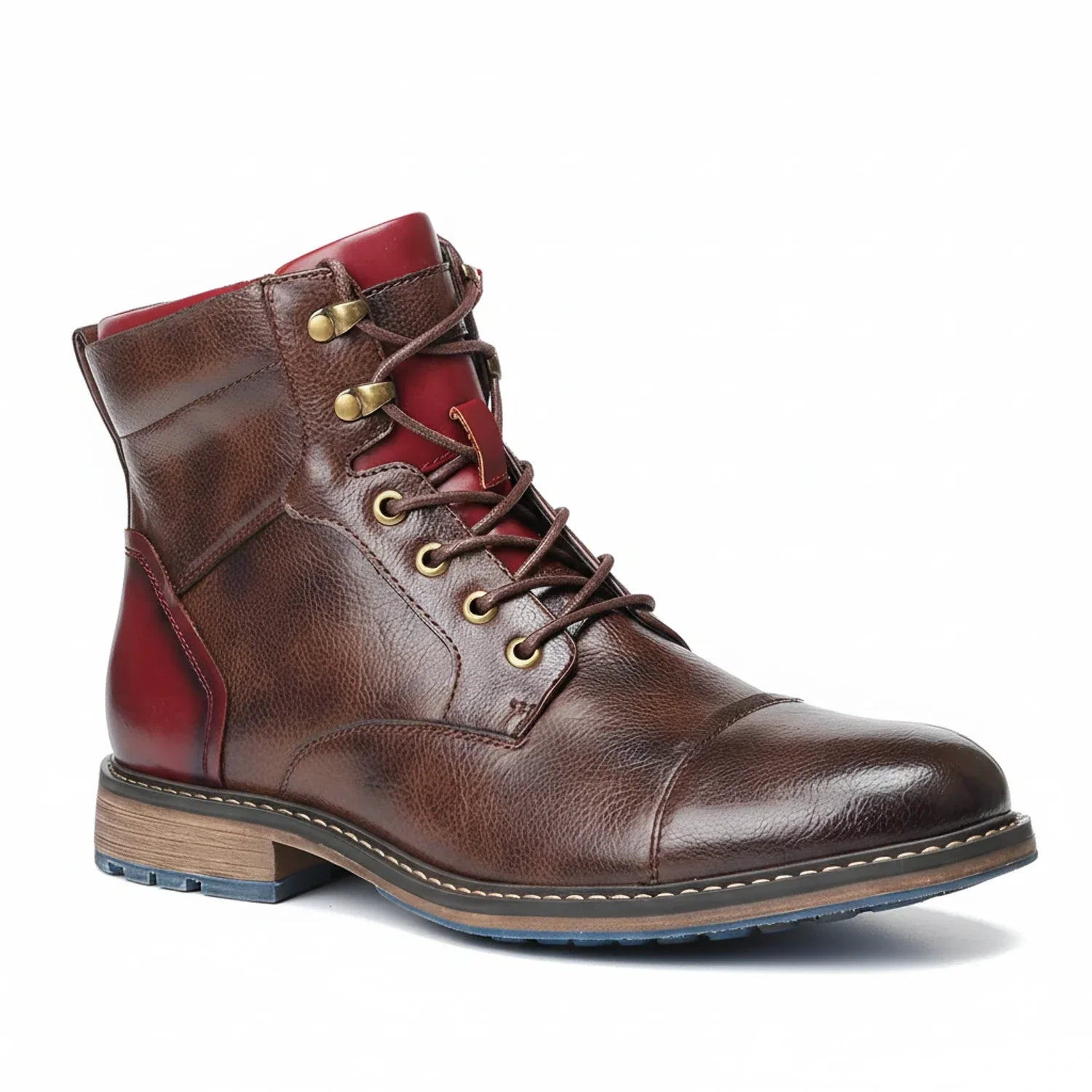 Axel | Men's Leather Lace Up Boots Brown Red