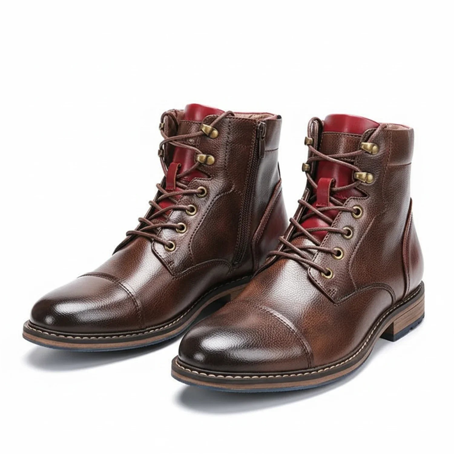 Axel | Men's Leather Lace Up Boots Brown Red