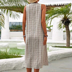 Dama Washington Luisa women's linen striped midi dress cream button front - view 8