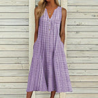 Dama Washington Luisa women's linen striped midi dress cream button front - view 5