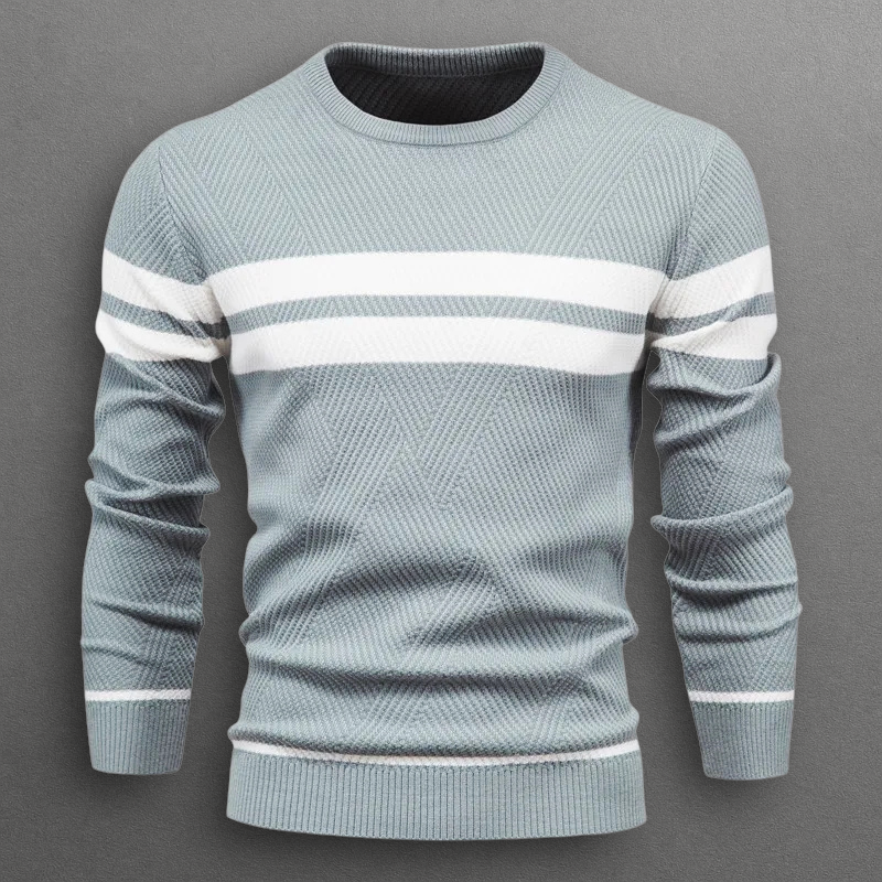 Axel | Men's Crew Neck Sweater Sage Green White Stripe