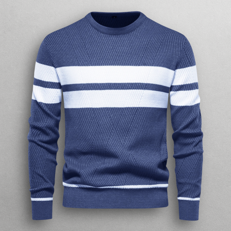 Axel | Men's Crew Neck Sweater Sage Green White Stripe