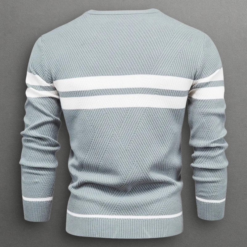 Axel | Men's Crew Neck Sweater Sage Green White Stripe