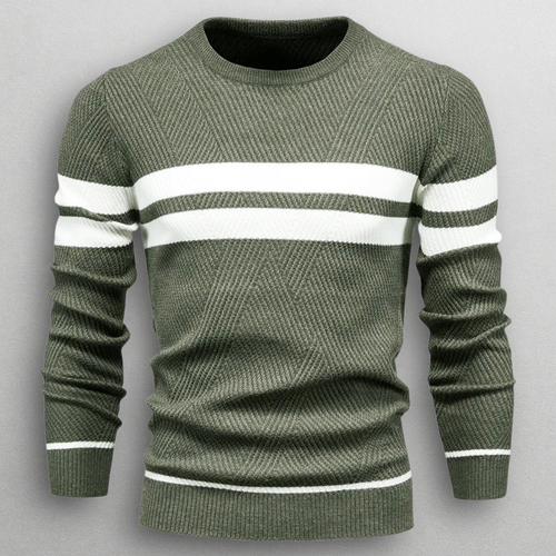 Dama Washington Axel men's crew neck sweater sage green white stripe - front view