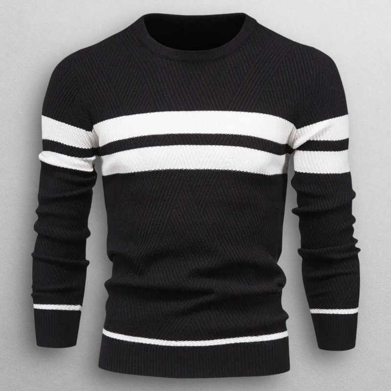 Axel | Men's Crew Neck Sweater Sage Green White Stripe
