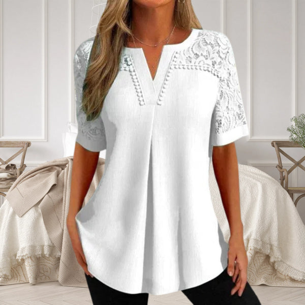 Luisa | Women's Lace Sleeve V Neck Blouse Light Blue