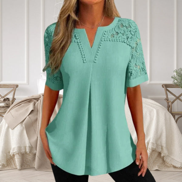 Luisa | Women's Lace Sleeve V Neck Blouse Light Blue