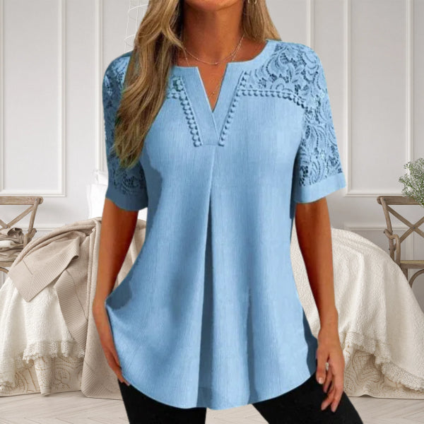 Luisa | Women's Lace Sleeve V Neck Blouse Light Blue