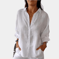 Dama Washington Vera women's linen shirt white button down - front view