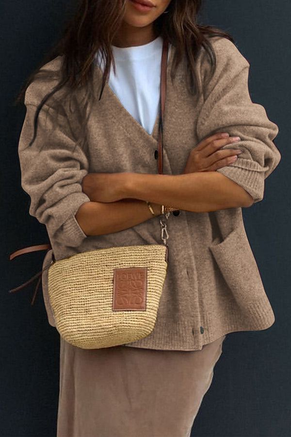 Luisa | Women's Oversized Cardigan Burgundy V Neck Long Sleeve