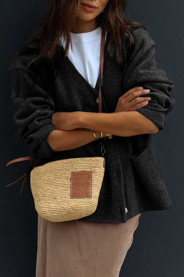Luisa | Women's Oversized Cardigan Burgundy V Neck Long Sleeve
