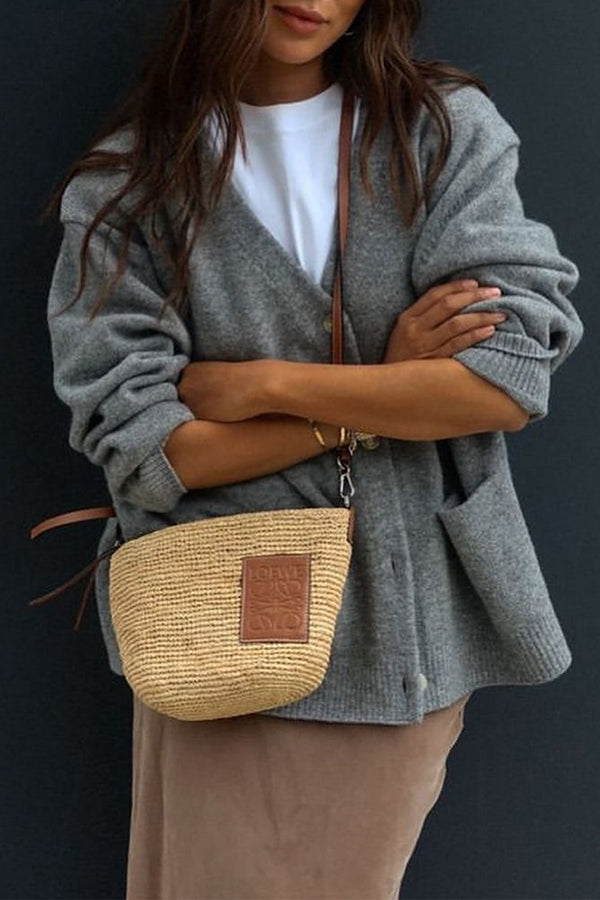 Luisa | Women's Oversized Cardigan Burgundy V Neck Long Sleeve