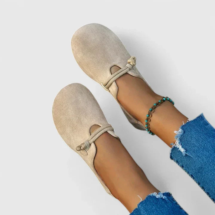 Ivy | Women's Suede Slip On Mule Cream Rope Detail