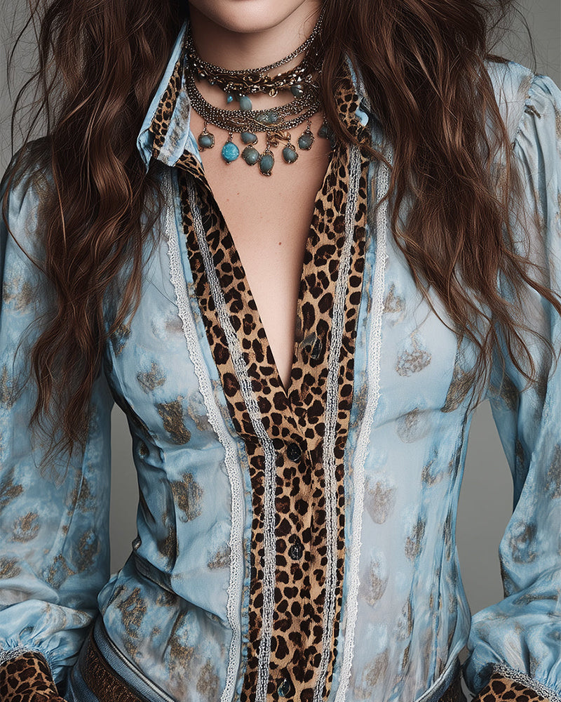 Thea | Women's Vintage Tie Dye Button Down Shirt Light Blue