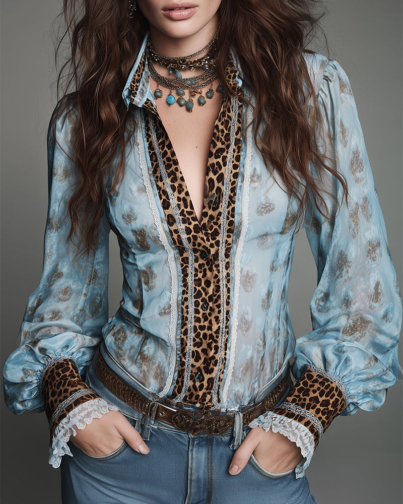 Thea | Women's Vintage Tie Dye Button Down Shirt Light Blue