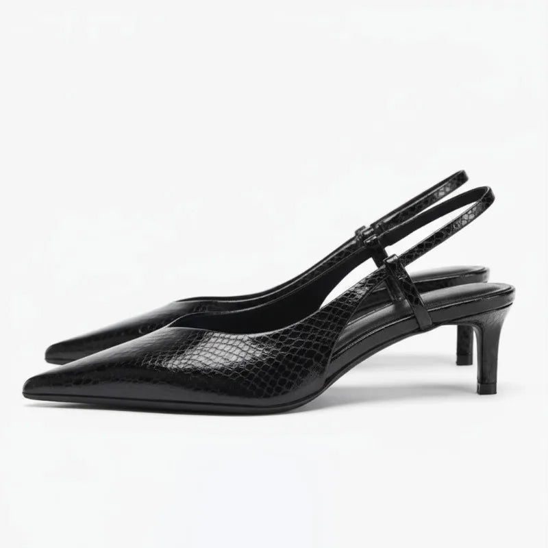 Nola | Women's Pointed Toe Slingback Pumps Black Python