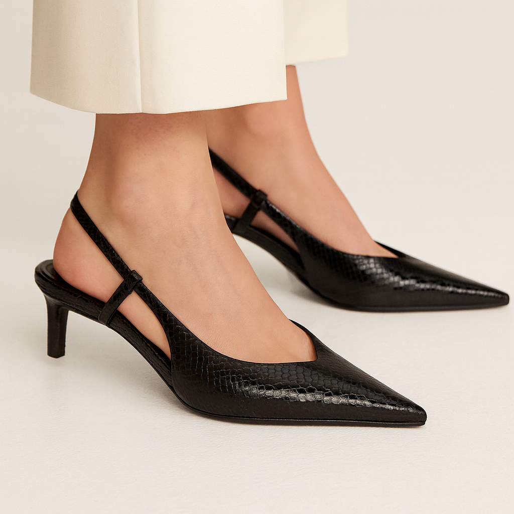 Nola | Women's Pointed Toe Slingback Pumps Black Python